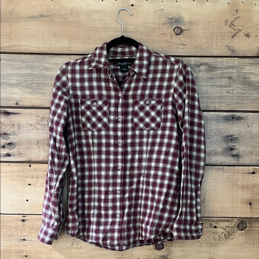 Eddie Bauer Burgundy and White Flannel Shirt
